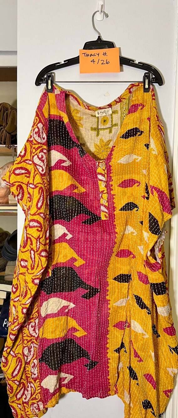 Kantha Bae Reversible Kantha Stitched Midi Muu Dress One Size